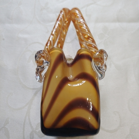 Blown Decorative Glass Tiger Striped Glass Hand Bag - Picture 3 of 10